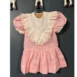 Cinderella Vintage Pink Gingham Puff Sleeve Drop Waist Dress Toddler 2T USA